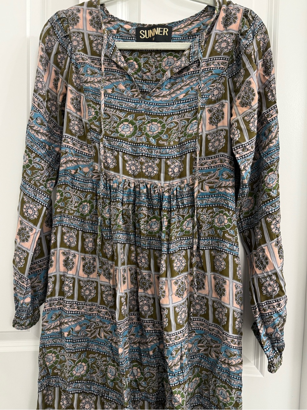 Anthropologie Sunner Silk Floral Paisley Print Peasant Swing Dress Boho Medium